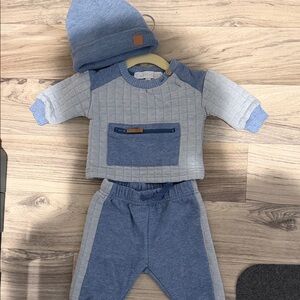 Rachel Zoe Blue and Gray Baby Set with Hat